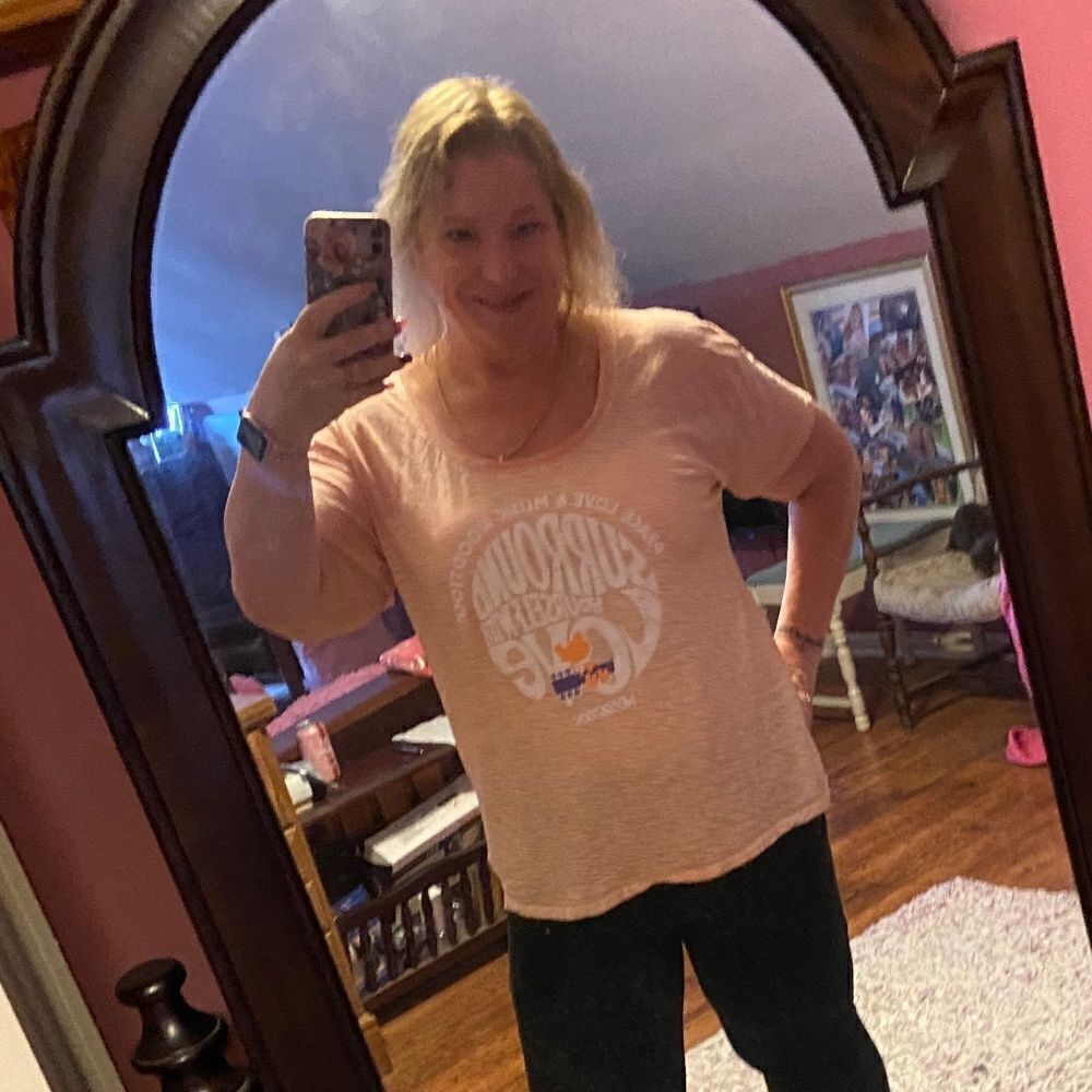 Victorias Secret Knit Riot Peach T-Shirt Large WOODSTOCK